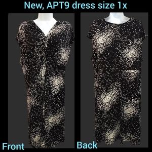 APT9 black white abstract print spandex stretch v-neck dress size 1x